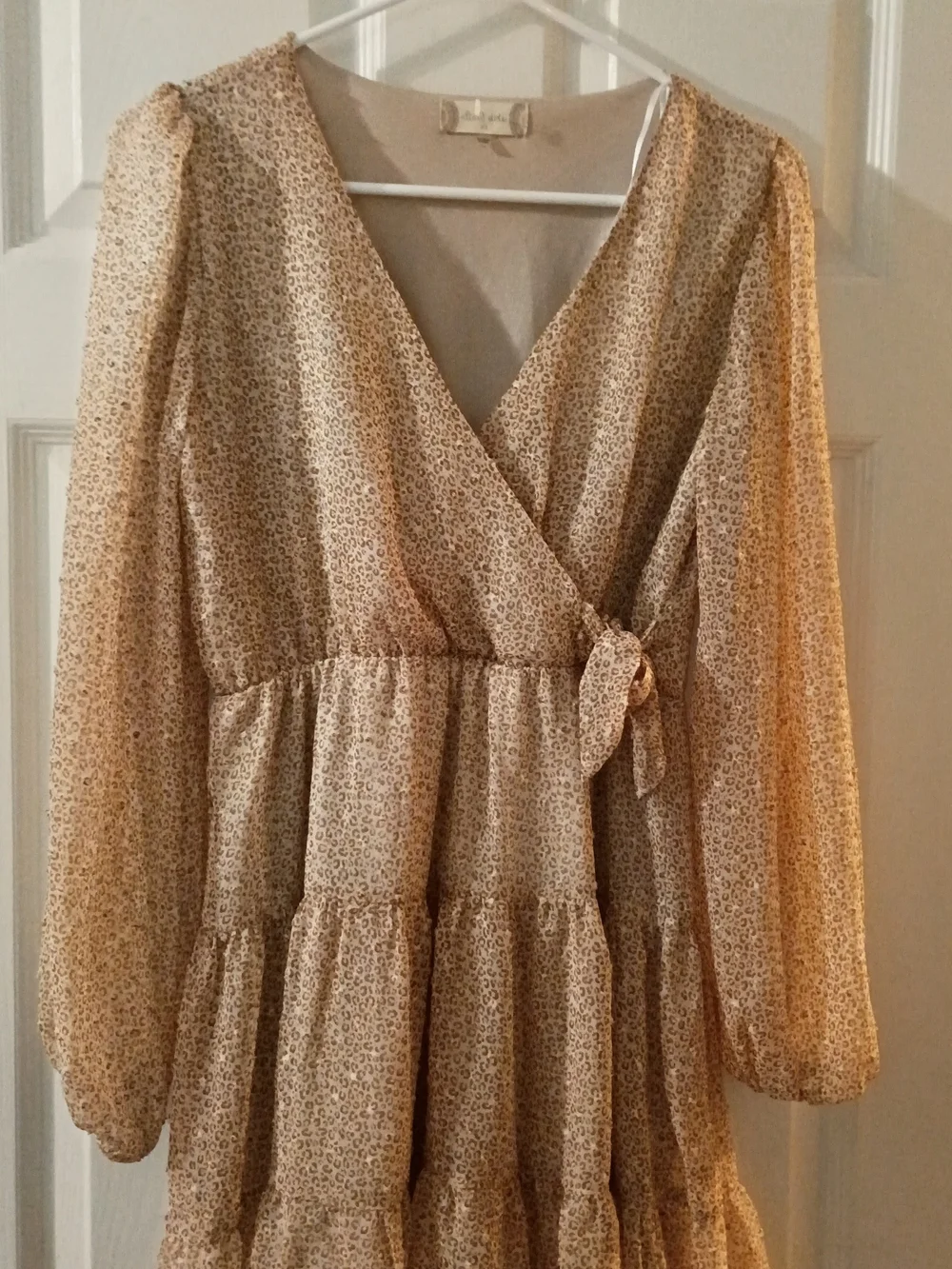 altar'd state gold dress Altar'd State Beige Floral Wrap Midi Dress